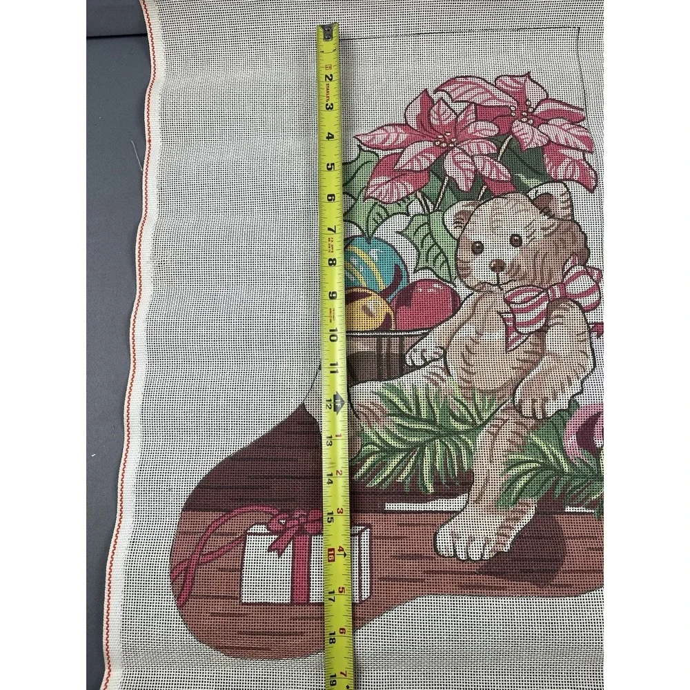 Ellie Hand Painted Needlepoint Canvas * Christmas Stocking Poinsettia Bear Plush